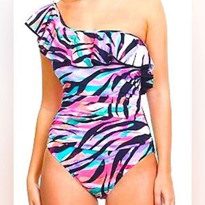 PROFILE BY GOTTEX WILD PARADE RUFFLE ONE SHOULDER ONE PIECE